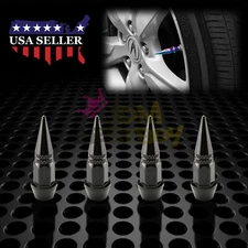 4pcs Black Long Spike Valve Stem Caps Metal Thread Set For Wheel Tires TVC20