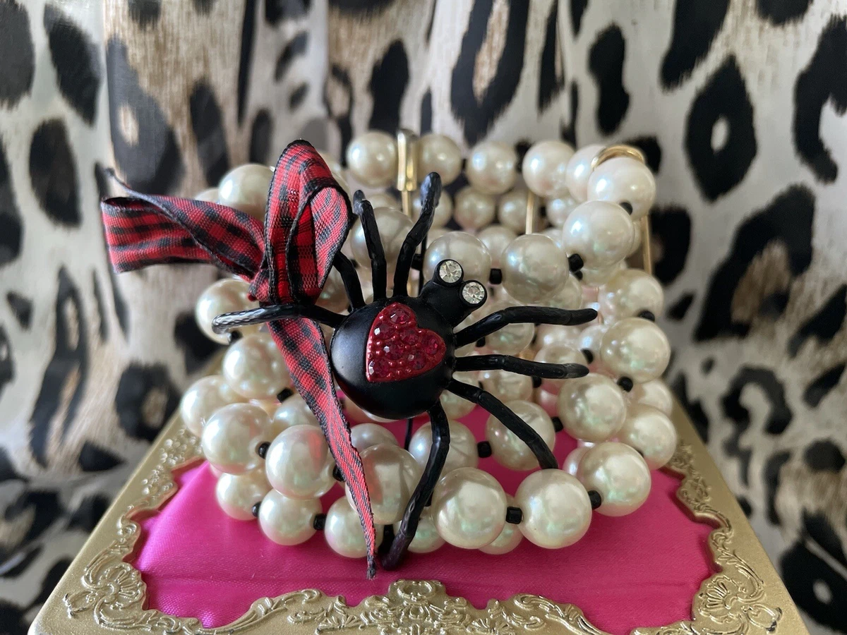 Betsey Johnson Vintage School Girl HUGE Pearl Layered Spider Brooch Pin  Bracelet