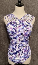 Swim Solutions Womens 1pc One Piece Tummy Control Navy Leaf Swimsuit Size 16 New