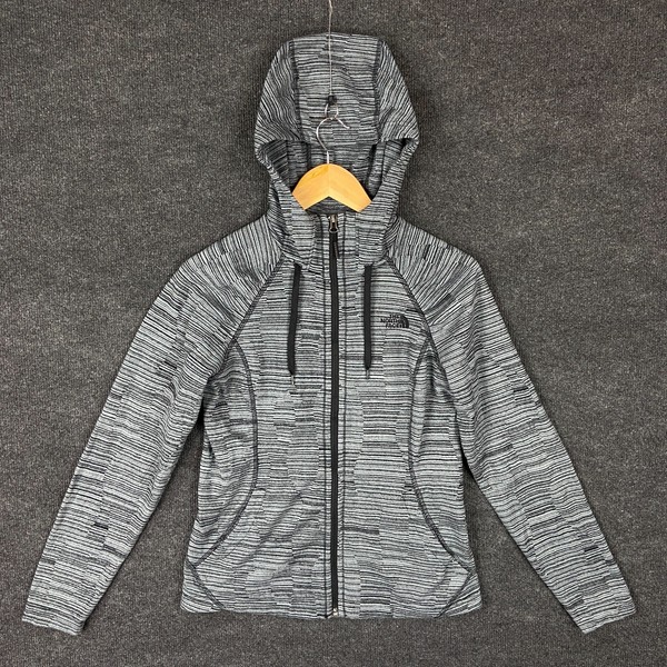 The North Face Womens Jacket Size S Grey Stripe Hooded Long Sleeve Full Zip Logo