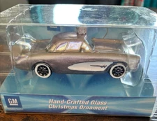 Kurt S Adler Silver 1957 Corvette GM Classic Car Glass Christmas Ornament NEW