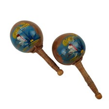Mexico Maracas Music Maker Souvenir Wood Bird Painted Set Of 2