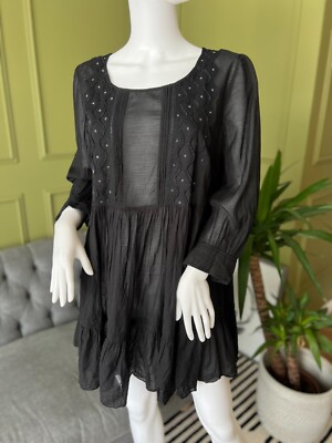 Maeve Anthropology Tunika Top Gr. M schwarz bestickt Stufen Minikleid