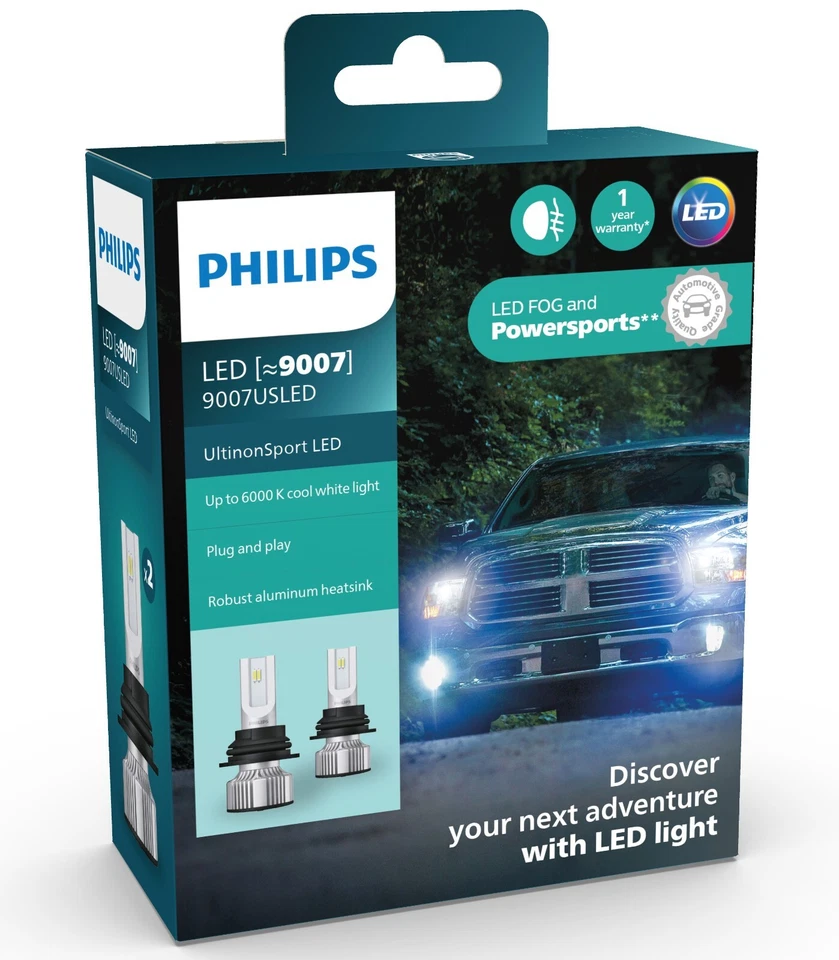 Philips UltinonSport LED White 9007 HB5 Two Bulbs Head Light Plug Play Upgrade - Image 2 of 4
