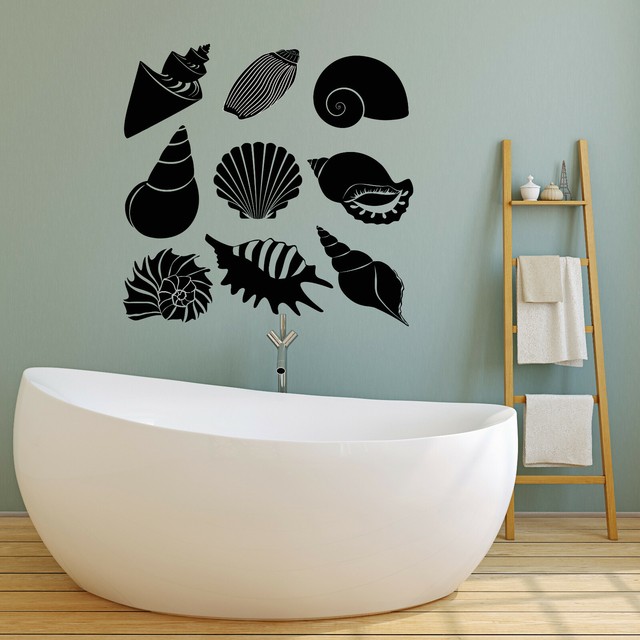 Vinyl Wall Decal Bathroom Decor Beach House Shells Marine Style