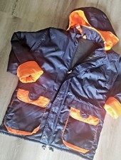 VTG 80's Kids Unisex size L. navy blue  neon orange pockets hooded ski jacket