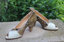 Maud Frizon -Sz 37 6 Peep-Toe Fabulous EXOTIC Python Ivory Pumps Shoes