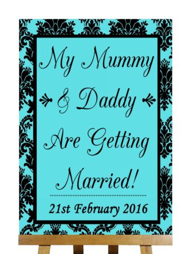 Tiffany Blue Black Save The Date Mummy Daddy Getting Married Wedding Sign - Afbeelding 1 van 8
