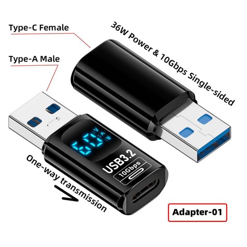 CHENYANG 3pcs USB C to USB3.2 Type-A Adapter 10Gbps Type-C Smart LED Display - Picture 2 of 7