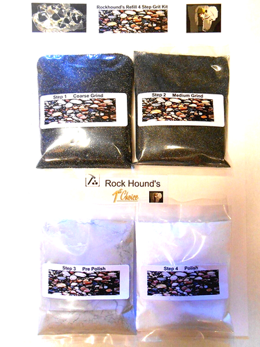 Rockhound's 1st Choice Rock Tumbler Refill Grit Kit Polishes up to 3 Lbs of Rock - Picture 1 of 4