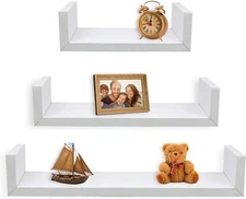 Set of 3 Floating “U” Shelves, Easy-to-Assemble Floating Wall Mount Shelves for 