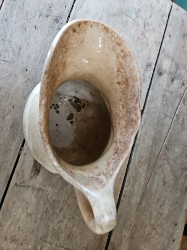 Antique Wht Ironstone Pitcher 8.25” GoldTrim Wonderful Crazing & Discoloration - Picture 3 of 24