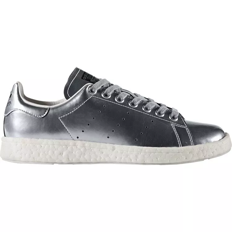 Adidas Stan Smith Womens Boost Metallic Silver Leather Trainer Sneaker Size | eBay