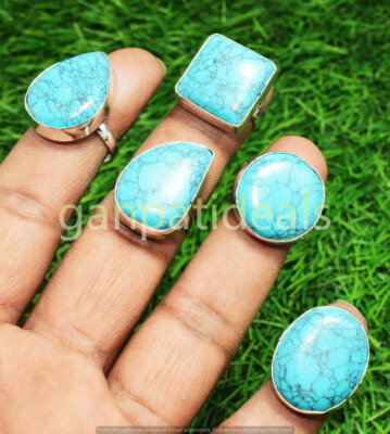 Turquoise Gemstone Rings 50pcs Wholesale Lot 925 Silver Plated Jewelry