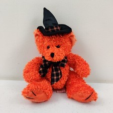Russ Berrie Halloween Plush Hocus Orange Teddy Bear with Witch Hat