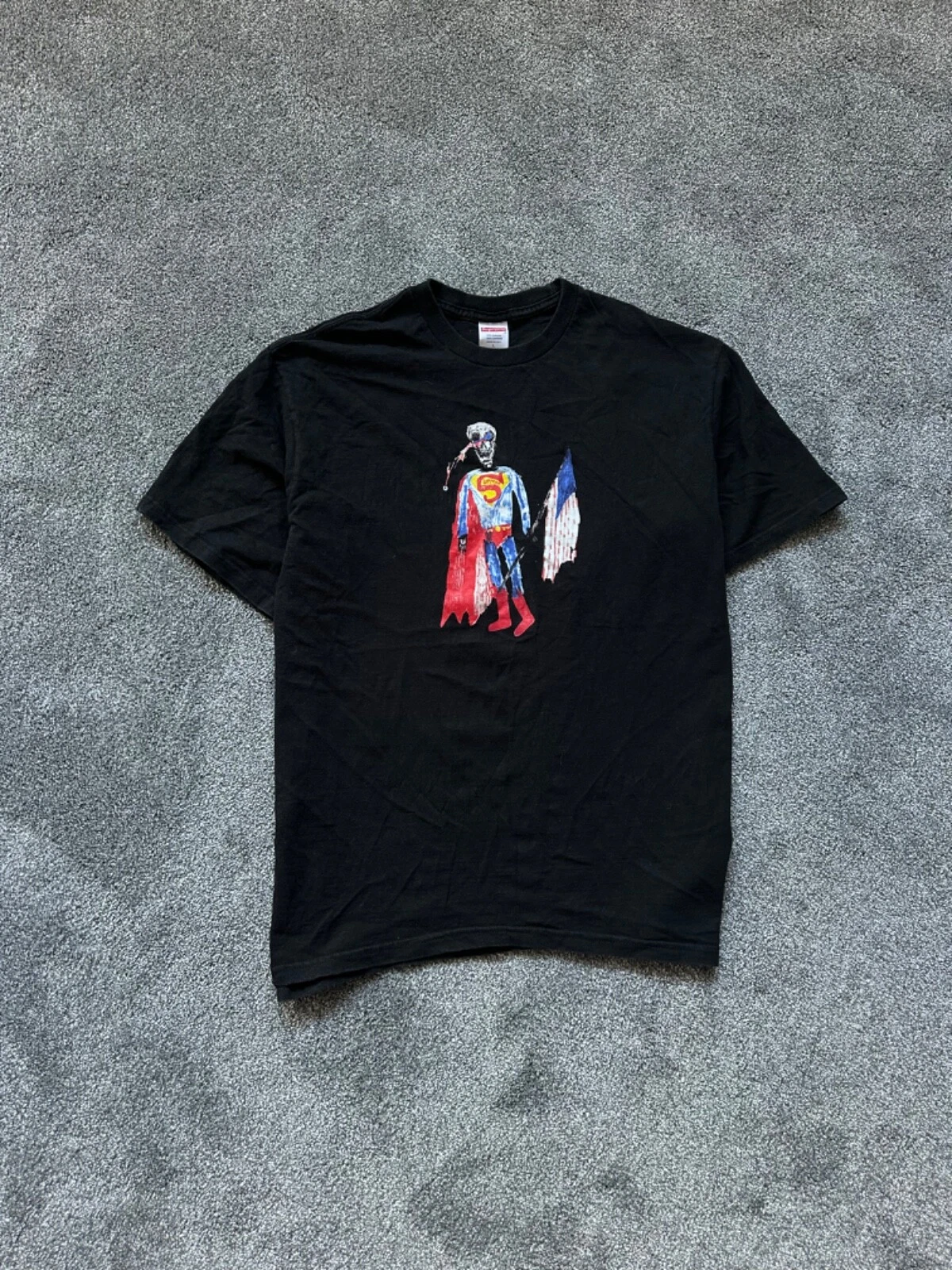 Supreme Blac Squelette Superman USA Drapeau Imprimé Graphique Taille : L RARE Streetwear