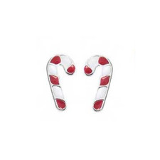 Tiny Christmas Candy Cane Stud Earrings Silver