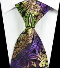 Hot Classic Paisley Green Gold Purple JACQUARD WOVEN 100 Silk Men's Tie Necktie