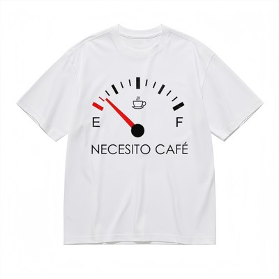 Men's T-shirt With Fuel Gauge And Coffee Cup Design Graphic White 100% Cotton