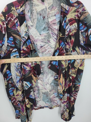 Cárdigan Para Cynthia Mujer XL Negro Floral Lino Cascada Frente Abierto Artístico - Imagen 6 de 10