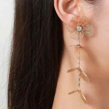 Gold Metal Floral Flower Drop Hanging Dangling Earrings