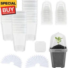 30 Sets Plant Nursery Pots with Humidity Domes, 3" Plastic Gardening Pot with 30