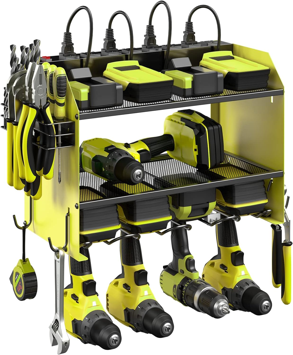 Modular Wall Mount Power Tool Organizer with Charging Station for 4 Drills
