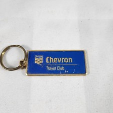 Vintage Chevron Travel Club Keychain Gas blue gold colored