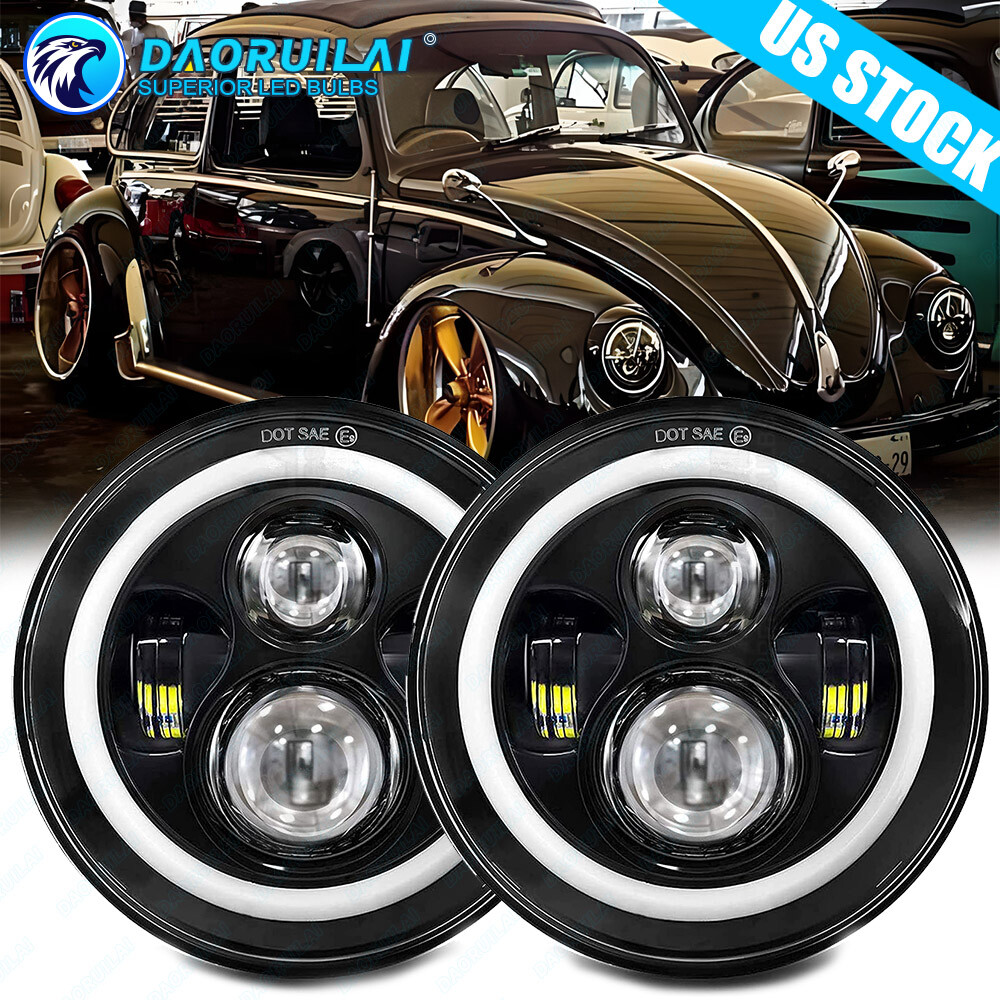 7" Inch Round LED Projector Hi/Lo Beam Headlights Kit For 1950-1979 Beetle - Foto 9