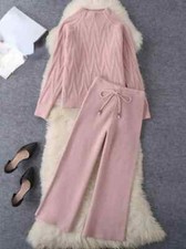 Sets Women 2 Pieces Autumn/Winter O Neck Knitted Sweater Top Leg Pant Sets