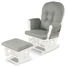 Glider and Ottoman Cushion Set Wood Baby Nursery Rocking Chair Light Grey