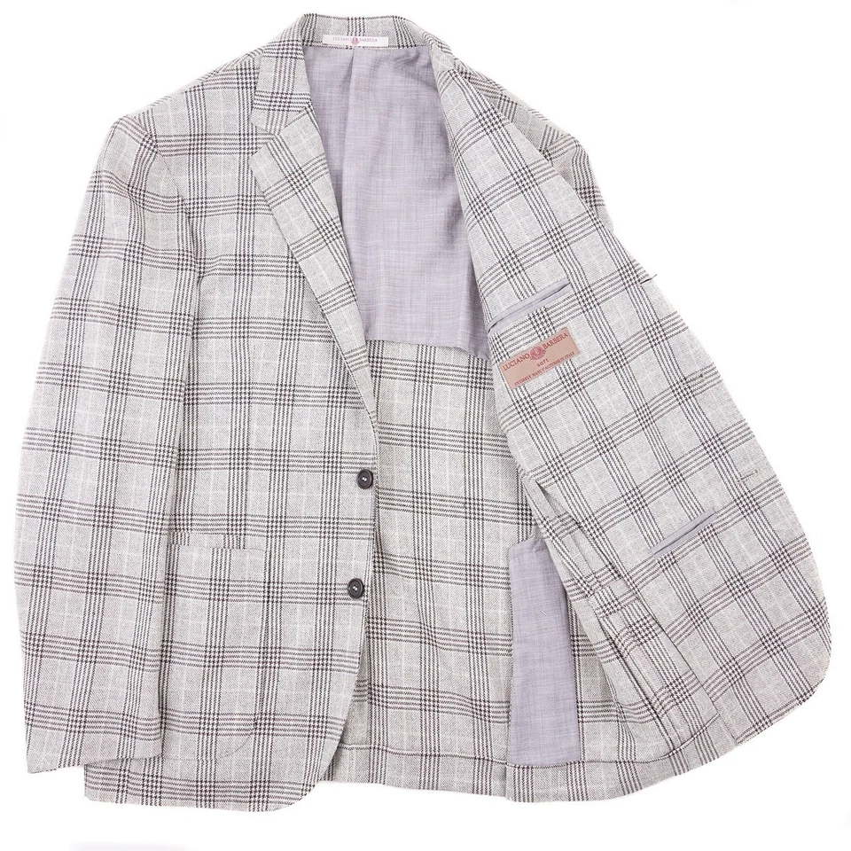 Luciano Barbera Light Gray  Check Wool-Silk-Linen Sport Coat 44R (Eu 54) NWT - Image 2 of 4