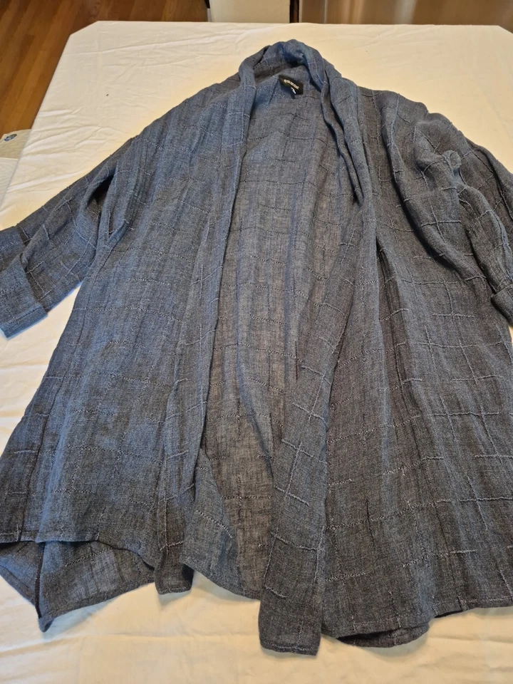 Eskandar Blue Linen Open Front Jacket Women’s Size 1 Duster Cardigan - Image 2 of 4