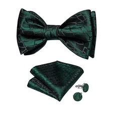 Mens Silk Self Bow Tie Set 4PCS for Tuxedo Wedding Emerald Green