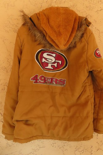 Big warm NFL San Francisco 49ers faux fur lined quality hooded parka coat 2XL - Picture 7 of 10