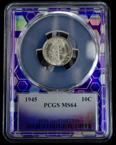 1945 Mercury Dime 10c- PCGS MS 64 - UNC 90% Trader Bea Purple Slab
