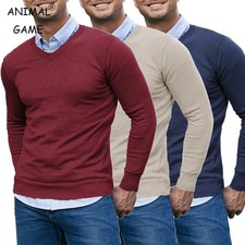 Men V-Neck Knit Sweater Slim Fit Lightweight Casual Pullover Autumn Wear Gift