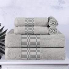 Larissa Cotton Geometric Embroidered Jacquard Border 6 Piece Assorted Towel Set