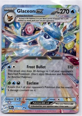 Carte Pokémon Prismatic Evolutions - Glaceon Ex 026/131 - Double Rare Foil - Authentique