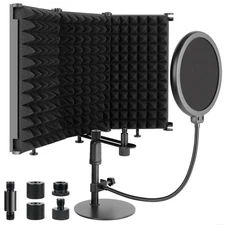 Microphone Isolation Shield, 3 Panels Sound Proof Mic Shield with Mic Stand a...