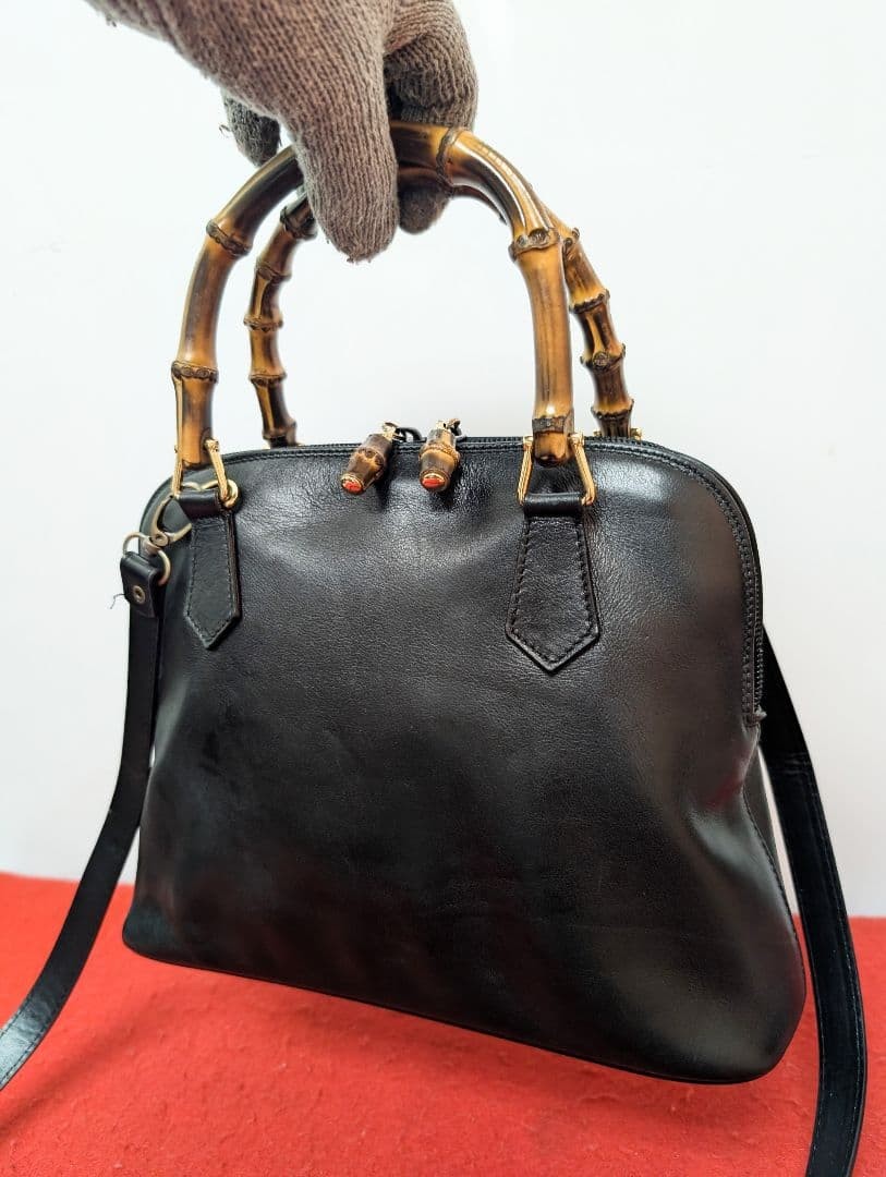 Gucci Vintage Bamboo Leather Mini Shoulder Bag Black Authentic Rare Classic thumbnail 9