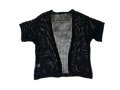 Willow & Clay Black Open Knit Cardigan Shrug Short Raglan Sleeve Crochet Women S - Image 1 of 4