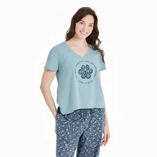 Life is Good. Women's Best Things Floral Paw Snuggle Up Sleep Vee, Smoky Blue