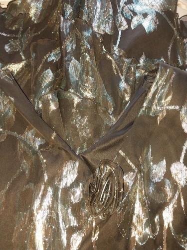 VTG 70s DISCO SILVER LAME LAYERS DRESS NEW SHINY SILKY BURLESQUE PARTY EVENING L - Picture 8 of 17
