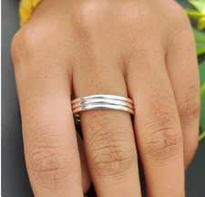 Minimalist Silver Triple Band Ring Stacking Jewelry ALL Size