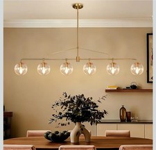 Gold Linear Chandelier 6 Lights Mid Century Modern Dining Room Chandelier...