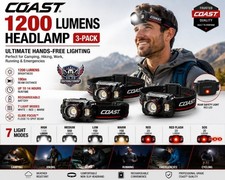 COAST 1200 Lumen Rechargeable Headlamp 3-Pack LED Headlights 7 Modes Glide Focus