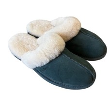 L.L.Bean Slippers Womens Size 10 Teal Green Slip-On Shearling Lined Scuff