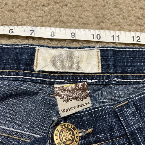 Y2K Rich Kids Baggy Skater Embroidered Dark Blue Jeans 36Wx32L - Picture 4 of 6