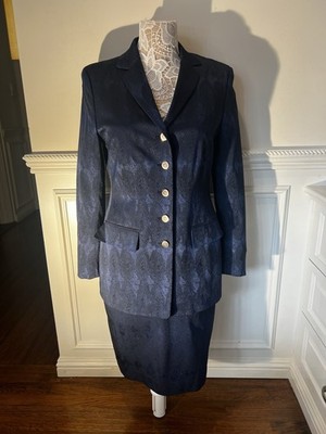ESCADA Margaretha Ley skirt suit -- navy blue animal print, lined jacket & skirt